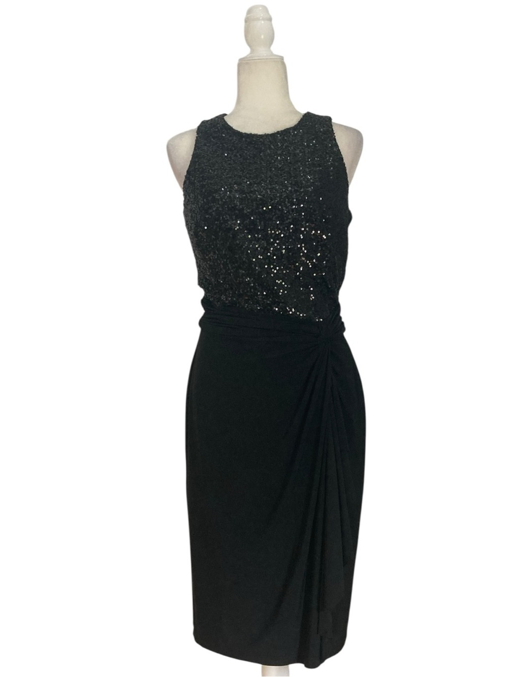 Lauren Ralph Lauren Black Sequin Cocktail Dress Draped Evening Dress 10 NWT - Picture 10 of 11